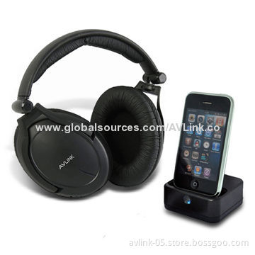 915MHz Wireless Stereo Headphones for iPod with Docking Transmitter and Auto-turning Function